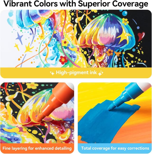 Detalle de Ohuhu – Marqueurs de peinture acrylique à noyau en coton, 30 couleurs (pointe ogive) pour roche, bois et œufs