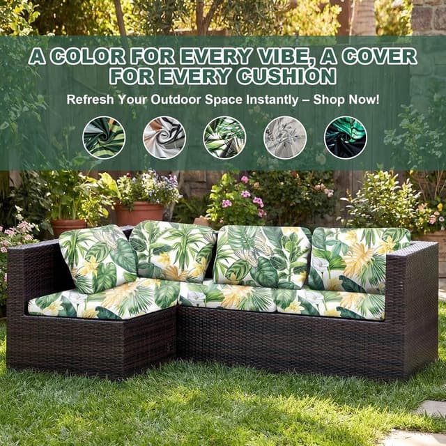 Detalle 2 de LiveGo Patio Stretch Sofa Cushion Cover (8-pack) – Outdoor replacement slipcovers with soft elastic fit, Green Leaves