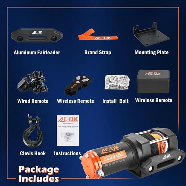 Thumbnail 6 de AC-DK 3500 lb ATV/UTV Winch Kit with Synthetic Rope, 12V with Wireless Remote