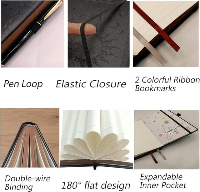 Detalle 2 de HwxBen Daily Classic Lined Journal (Hardcover) with Pen, A5 Vintage Sun & Moon Design, 360 Pages