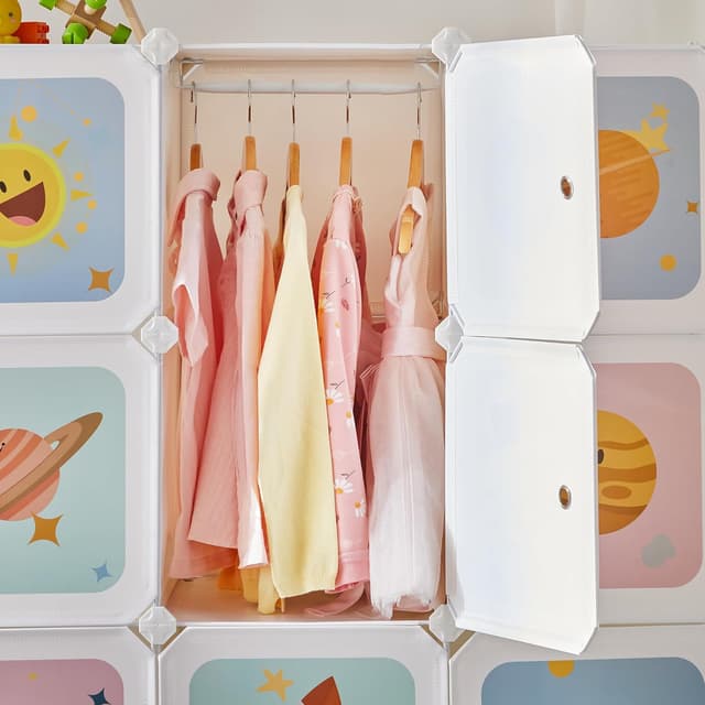 Detalle de SONGMICS Armadio modulare per bambini con 16 scomparti e 4 barre appendiabiti (LPC905W01), bianco
