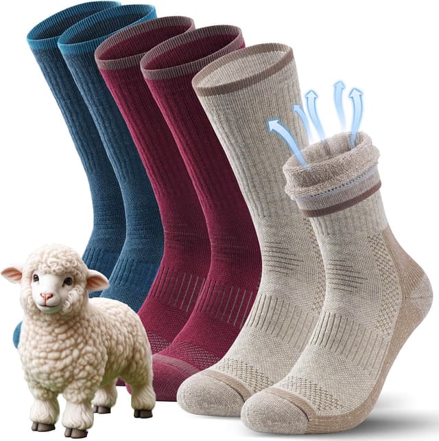 Detalle de TANSTC Merino Wool Hiking Socks for Men & Women (Thick Cushioned, Anti-Blister, Breathable) – 3 Pairs