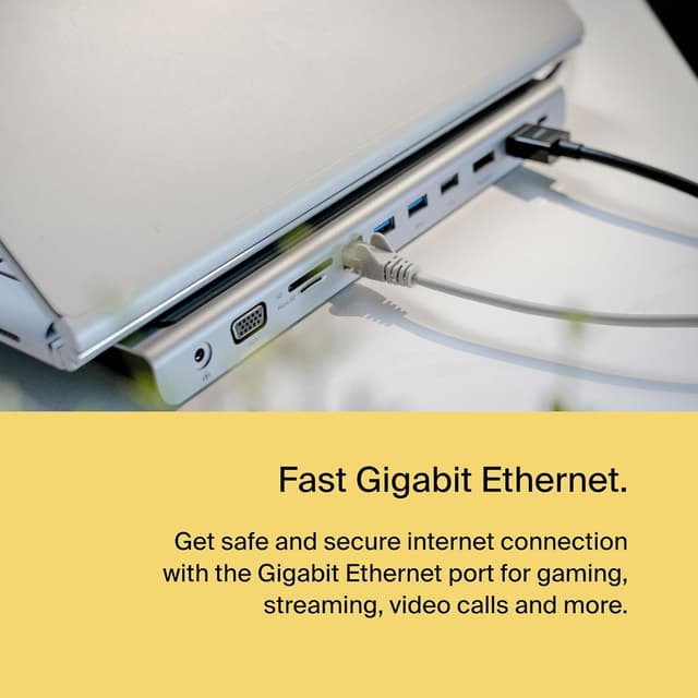 Detalle de Belkin USB‑C Hub 11‑in‑1 MultiPort Adapter Dock with 4K HDMI, DP, VGA, 100W PD pass-through and Gigabit Ethernet