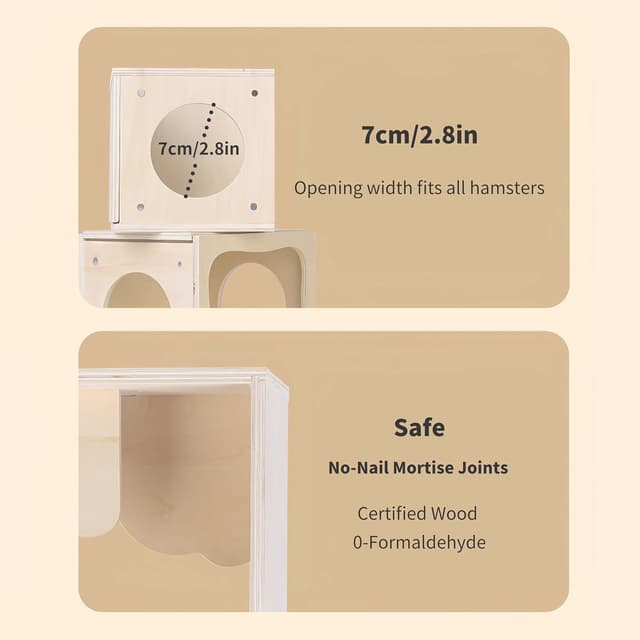 Detalle 2 de Marchul Hamsterversteck aus Holzhaus mit Kammer & Tunnel – modulares Magnet-Spielzeug für Kleintiere (Wohnzimmer)