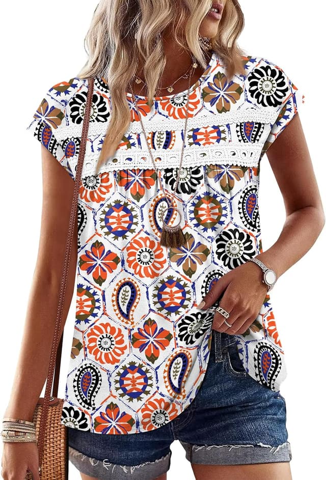 Thumbnail 6 de WIHOLL Lace Crochet Cap Sleeve Summer Top (Crew Neck, Loose Fit Peplum)