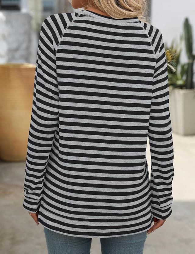 Detalle 2 de Flikity women’s striped long-sleeve crew neck sweatshirt (rayon/polyester blend) – casual tunic tops, M–XXL