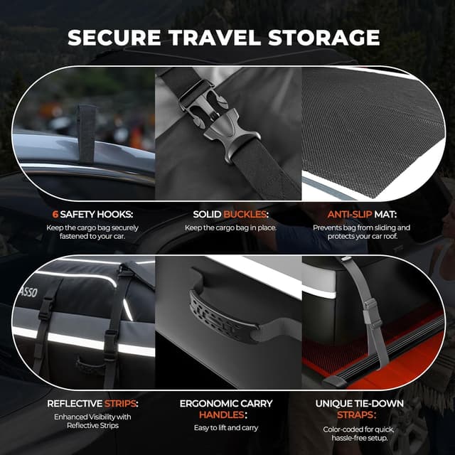 Detalle 2 de GEARLASSO Car Roof Bag 21 Cubic Feet – waterproof rooftop cargo bag for cars, SUVs & vans