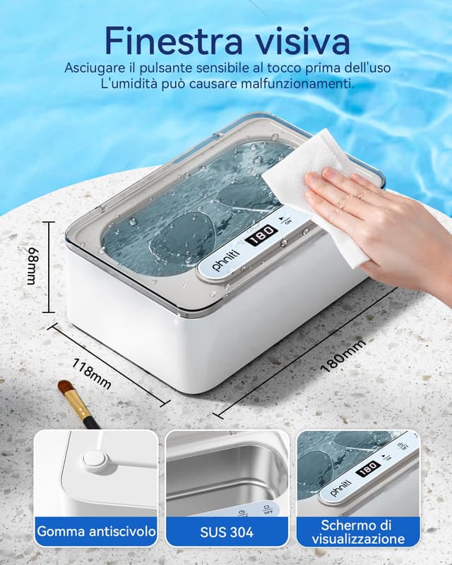 Thumbnail 5 de Phniti Pulitore Ultrasuoni 47KHz 330 ml