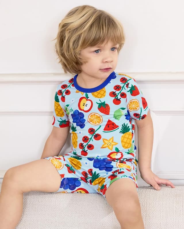 Detalle de babee Reshinee Bamboo Viscose Toddler Animal Pajamas (2-Piece Set) — Snug Fit Summer Sleepwear