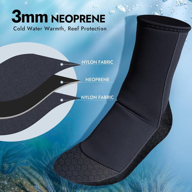 Detalle de PAWHITS 3mm Neoprene Wetsuit Socks (Thermal, Anti-slip) for Diving, Snorkelling & Surfing