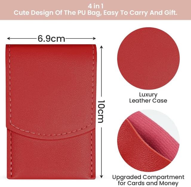 Detalle de LOPHE Kit manucure/pédicure pour coupe-ongles et cuticules (4 pièces) avec étui de voyage en cuir rouge