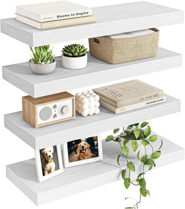 Detalle de Fixwal White Floating Wall Shelves (Set of 4) with Invisible Brackets, 15.8in Rustic Wood Finish