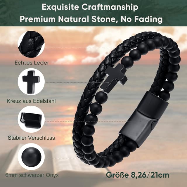 Detalle de Herrenarmband aus Edelstahl mit Kreuz-Motiv – verstellbar mit Knebelverschluss (Geschenk zur Konfirmation & mehr)