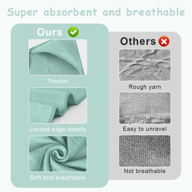 Detalle 2 de Aolso accappatoio neonato con cappuccio 80x80 cm in crêpe, asciugamano super assorbente verde