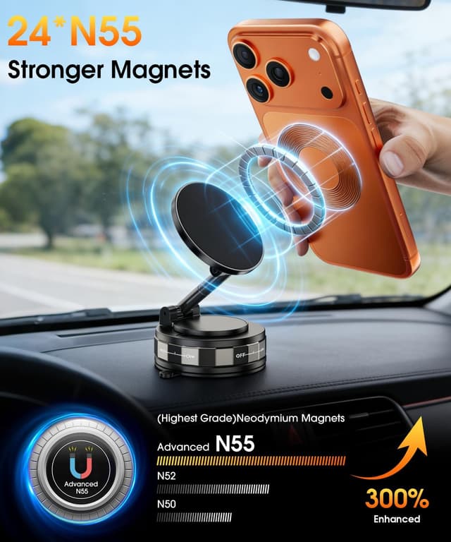 Detalle 2 de Vacuum Magnetic Cars Phone Holder 2-in-1 360°