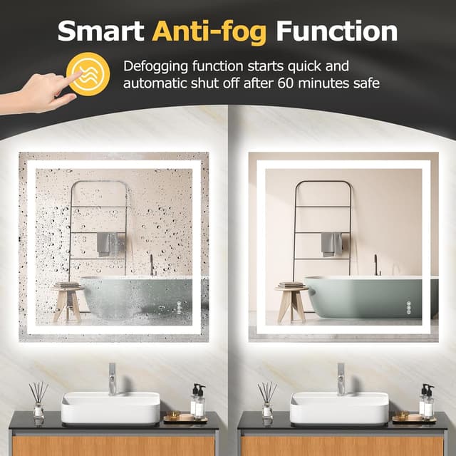 Detalle de Hivone 36x36 LED Bathroom Mirror, Dimmable 🪞