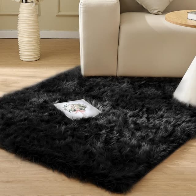Detalle de ORINOVA Tapis noir en fausse fourrure 90x150 cm (moumoute shaggy) pour chambre ado et salon
