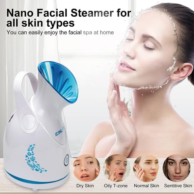 Detalle de KINLITO Ionic Facial Steamer (Warm Mist) with Aromatherapy Kit + 5-Piece Stainless Steel Skin Care Tools