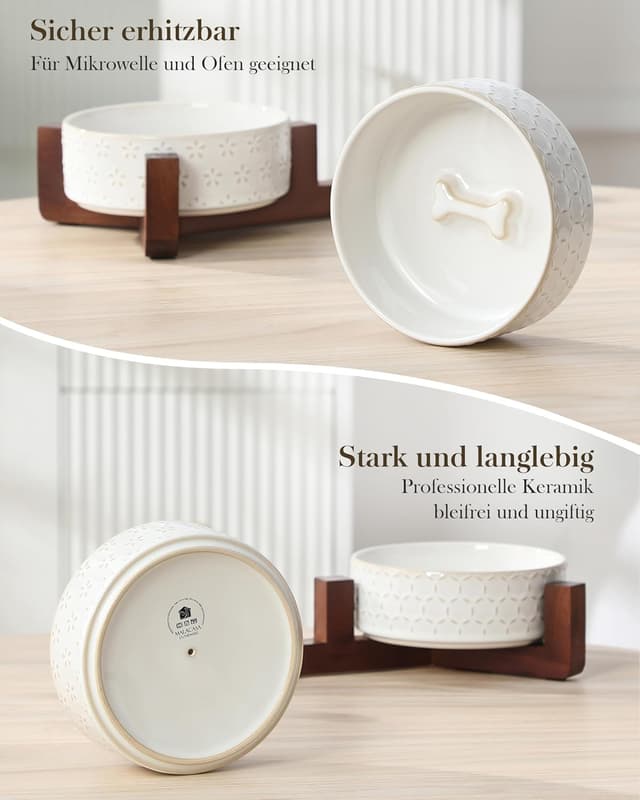 Thumbnail 6 de MALACASA Keramik-Hundenapf mit Walnussholz-Ständer, 450 ml Doppelschalen für Hund & Katze