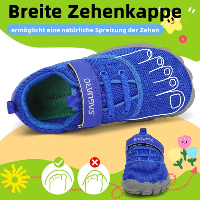 Detalle de SAGUARO Kinder Barfußschuhe leicht & rutschfest (Gr. 24–36) mit Klettverschluss