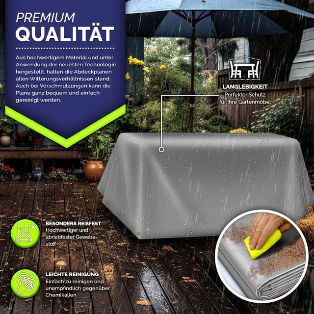 Detalle de tillvex® Abdeckplane mit Ösen + 10x Spanngummi & 15 m Abspannseil, Grau (4x8 m) – wasserdicht & reißfest