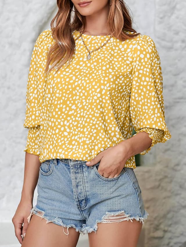 Detalle de Cicy Bell Damen Bluse mit Polka-Dot-Muster und 3/4-Ärmeln (Rundhalsausschnitt)