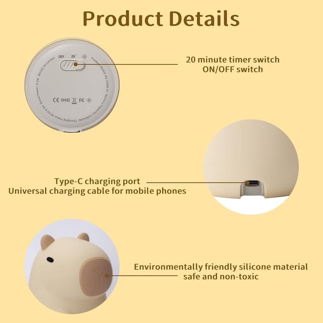 Thumbnail 6 de Ammonite Capybara Nachtlicht für Kinder – USB-Touch-Leuchte aus BPA-freiem Silikon