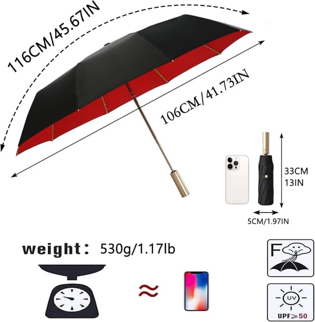 Detalle de erised's bifrost Large Business Travel Folding Golf Umbrella with Auto Open/Close, UPF50+ and Zip Sleeve
