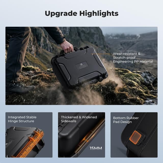 Detalle 2 de K&F CONCEPT Valigetta Fotografica Outdoor IP67 con schiuma pretagliata a griglia (34,5x29x13,5 cm) – custodia antiurto in polipropilene, nera