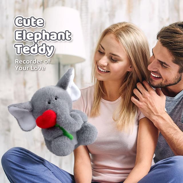 Detalle de BEJOY Plush Elephant Teddy with Rose – cuddly stuffed animal gift