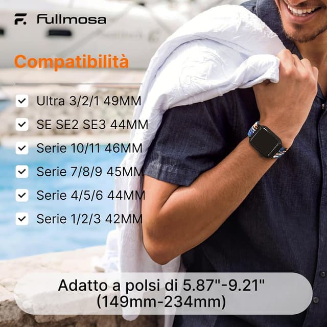Thumbnail 6 de Fullmosa Cinturino intrecciato in nylon elastico per Apple Watch (compatibile 44/46/42/49/41/40 mm) con chiusura magnetica