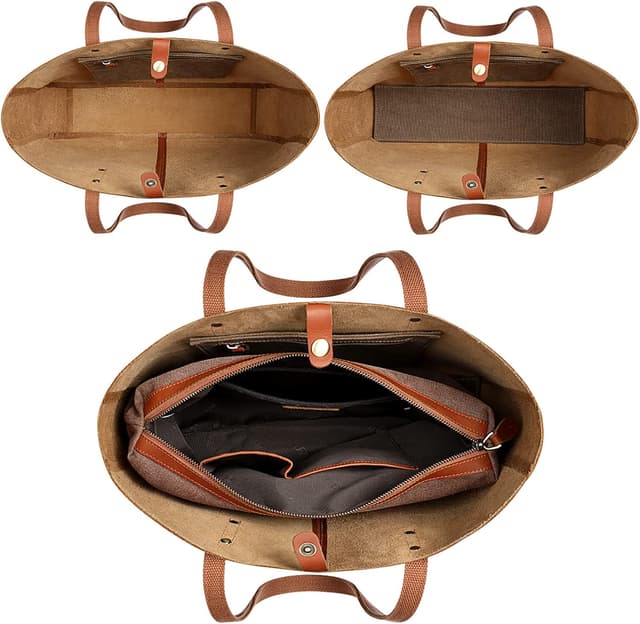 Detalle de S-ZONE Women Vintage Crazy Horse Leather Tote Shoulder Bag (Large) for Laptop and Everyday Carry