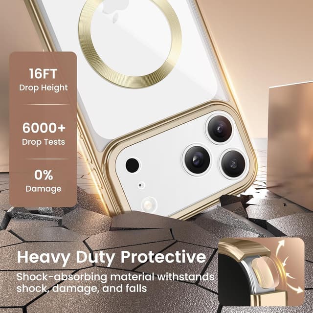 Thumbnail 6 de GolbinBox for iPhone 17 Pro Case with Stand (MagSafe) and Camera Control, Gold/Clear