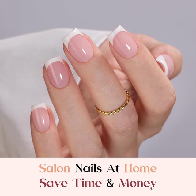 Detalle de Beetles X Press Plus Gel Nails Kit (Glow French) — 150 Press-On Nails in 15 Sizes + Mini Nail Lamp