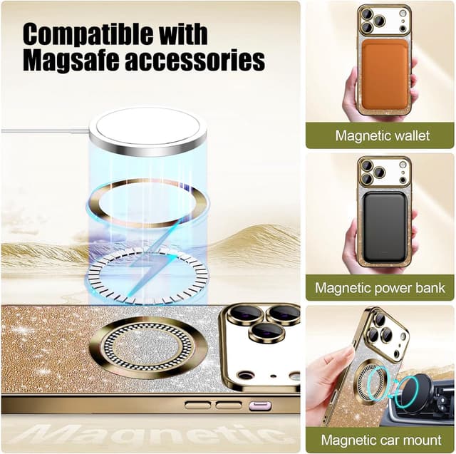 Detalle de Misscase Magnetic Glitter Case for iPhone 17 Pro Max (MagSafe Compatible) with Camera Lens Protector