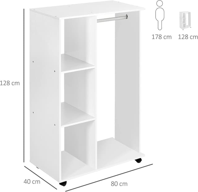 Detalle de HOMCOM armoire penderie mobile en panneaux de particules blanc avec 4 roulettes
