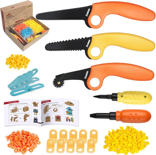 Detalle de ZLemma Karton-Baukasten mit Werkzeugen (401-teilig) ab 6 Jahren – 3D-STEM Bastelset mit Sicherheitsringen