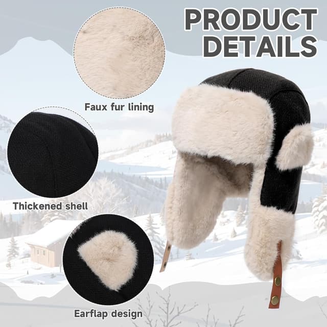 Detalle 2 de LY4U Winter Trapper Hat with Thick Faux Fur Ear Flaps & Adjustable Chin Strap (Unisex Ushanka/Pilot Style)