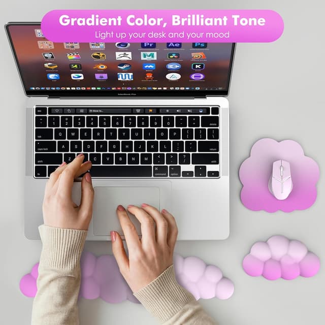 Detalle de MoKoWolke Handgelenkstütze & Tastaturarmrest-Set (rosa) – ergonomische Handballenauflagen für Tastatur und Maus