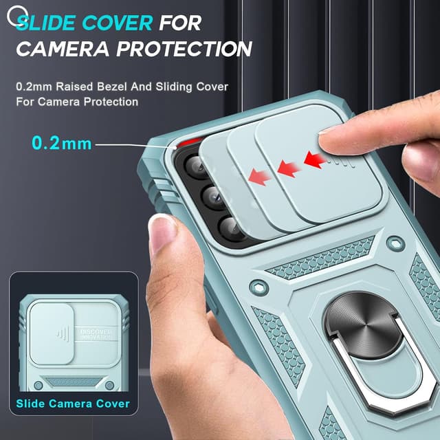 Detalle de LeYi Military-Grade Case for Samsung Galaxy A33 5G (G-Green) with Slide Camera Cover, Ring Stand & Tempered Glass