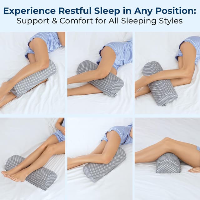Detalle de 5 STARS UNITED Knee Pillow for Back Sleeping with Memory Foam – Half Moon Bolster for Sciatica & Under-Leg Support, Grey