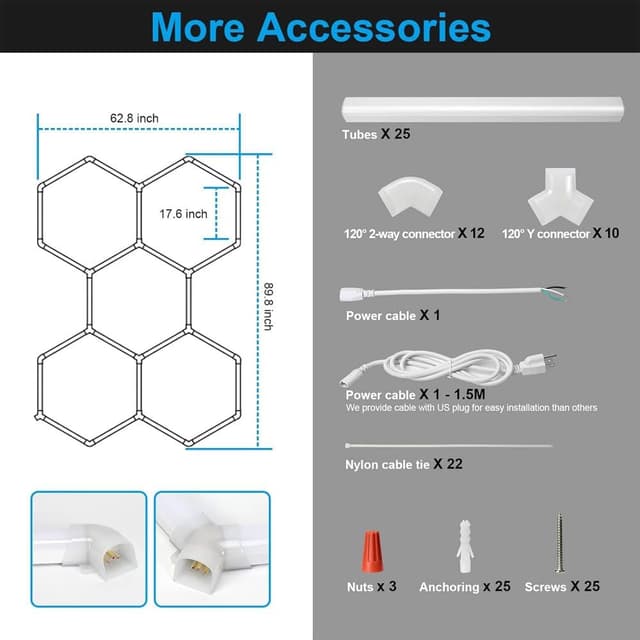 Detalle de XAEIOW Superhelle sechseckige LED-Garagen-Deckenleuchte 23040 lm (IP44, 5 Module Hex)