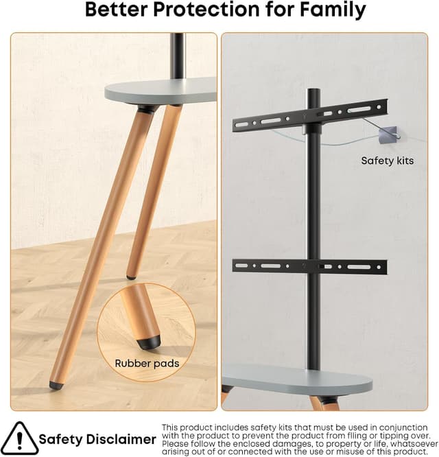 Detalle 2 de PUTORSEN TV Ständer im Staffelei-Design (Dreibein) für 43–65 Zoll, höhenverstellbar, VESA bis 400×400, 35 kg Tragkraft, Schwarz/Nussbaum