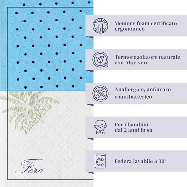 Detalle de Ferò Cuscino Bambini Antisoffoco 30x50x5,5cm 💤