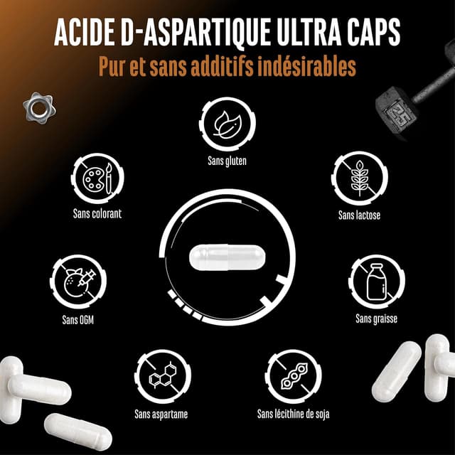 Detalle de D-Acide Aspartique DAA Ultra Caps – 300 gélules dosées à 1150 mg (DAA) – sans additifs indésirables
