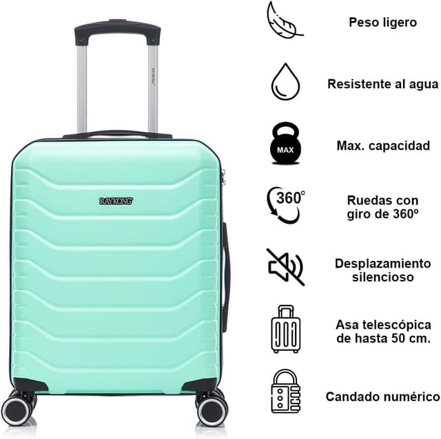 Detalle 2 de RAYKONG Maleta de Cabina Semirígida 55cm ✈️ Menta