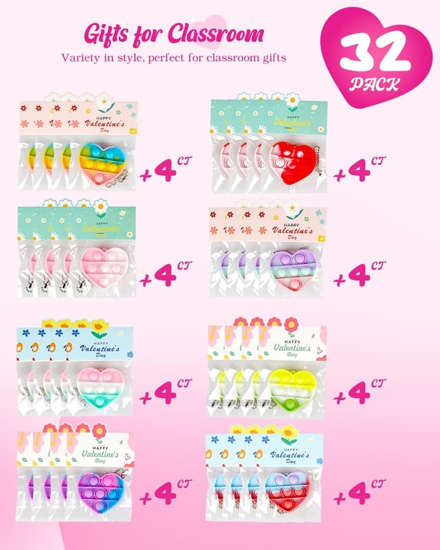 Detalle 2 de Jinsome Heart-Shaped Pop Fidget Toys 32 pack