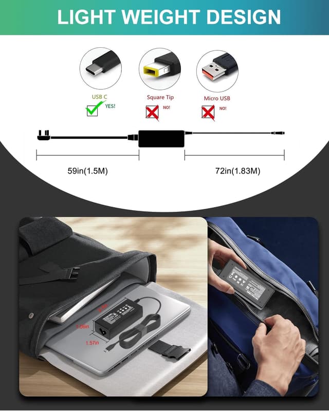 Detalle 2 de 45W USB C Laptop Charger Universal for Chromebooks