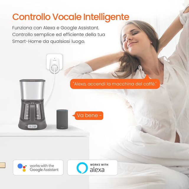 Detalle de Tenda Beli SP3 Smart Plug Wi‑Fi: presa intelligente con controllo vocale, timer e modalità assente