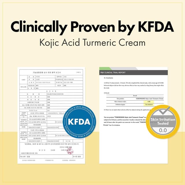 Detalle de TOSOWOONG Kojic Acid Turmeric Cream (99% Kojic Acid), 50ml dark spot and uneven tone corrector